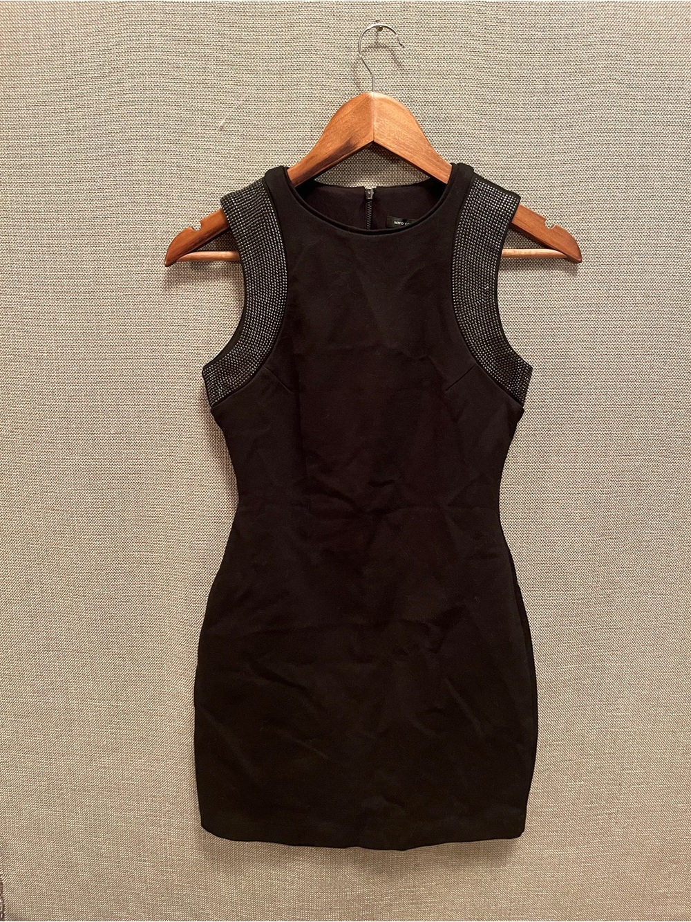 Black Sleeveless Mini Dress with Embellished Shoulders